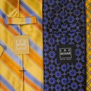 Ike Behar Yellow and Blue Patterned Ties
